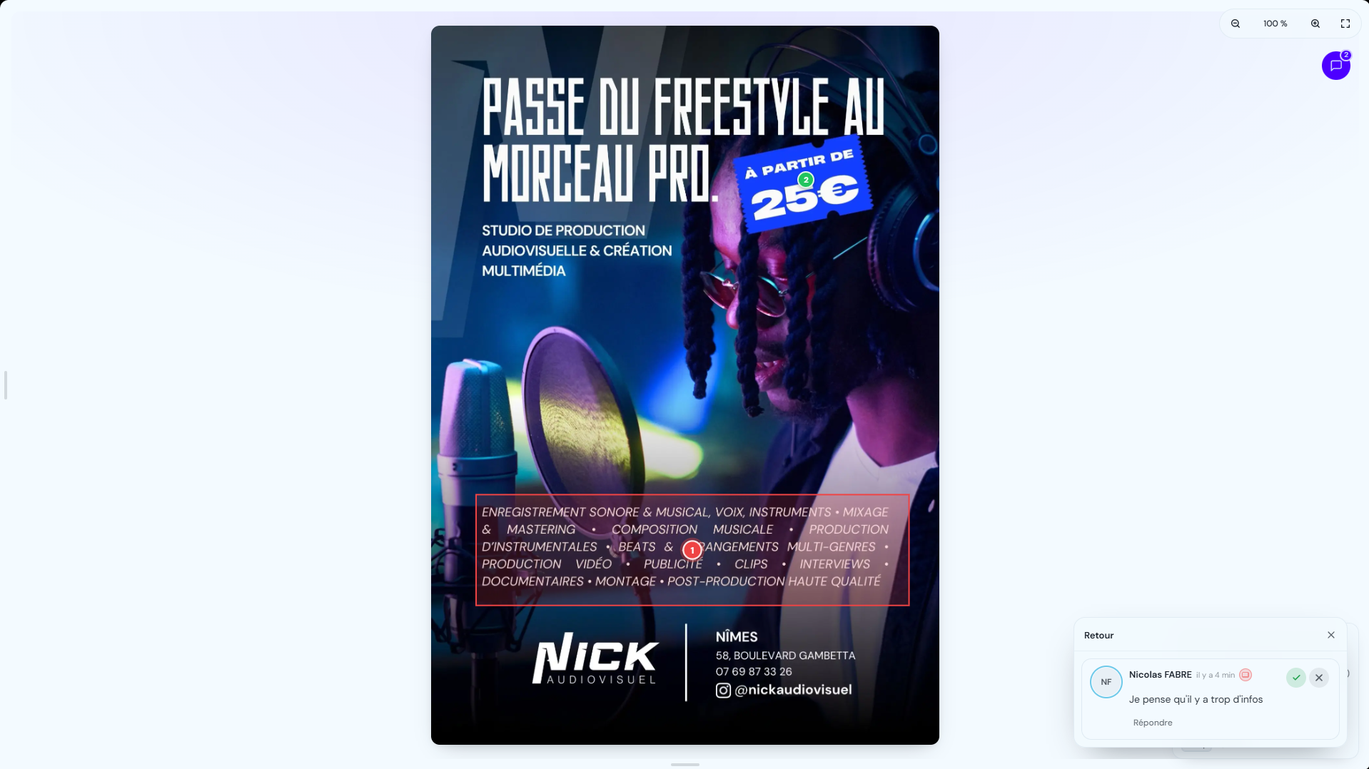 Mode diaporama : un livrable présenté en plein écran sur une interface sobre